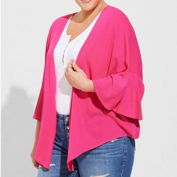 Torrid Pink Washable Gauze Tie Front Crop Kimono 2X NWT 40255075 Barbie Pink - Picture 1 of 16
